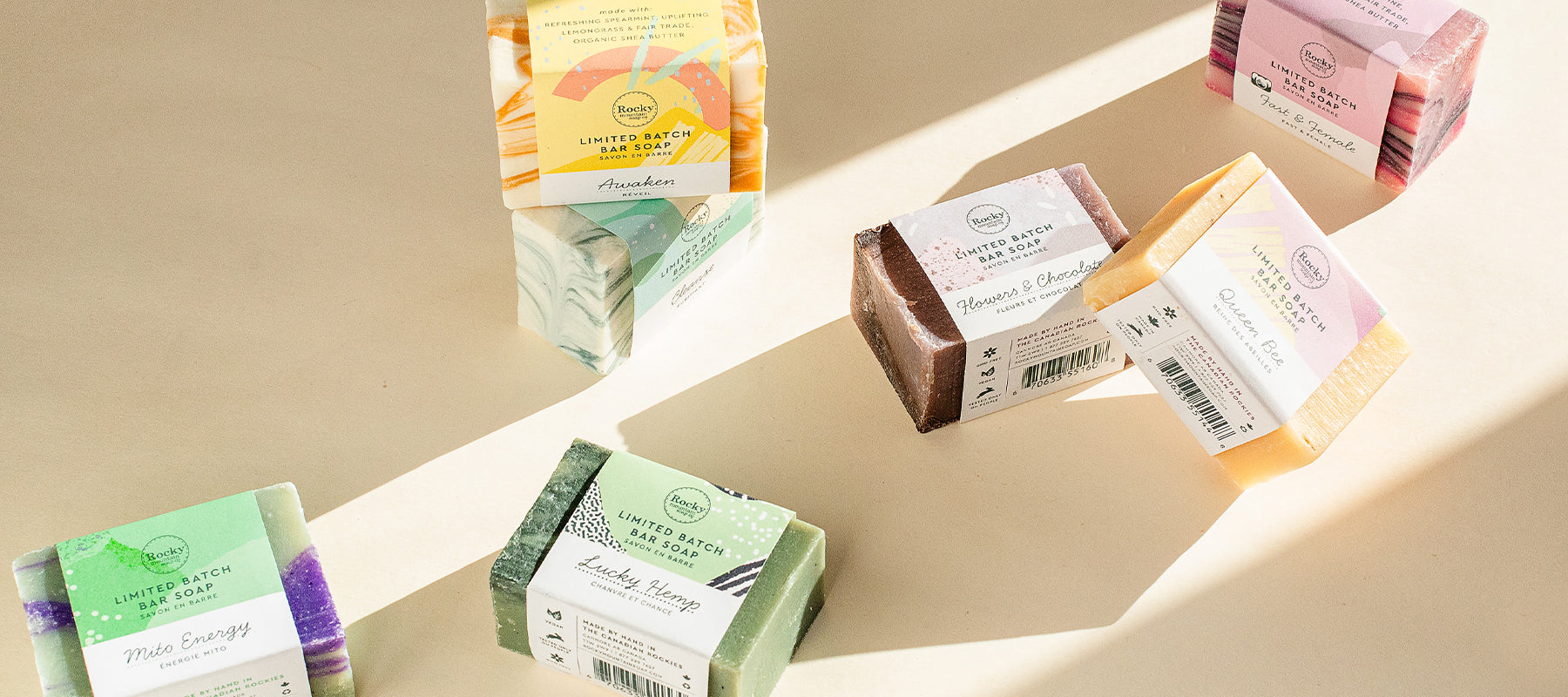 All natural bar soaps from Rocky mountain soap company. 