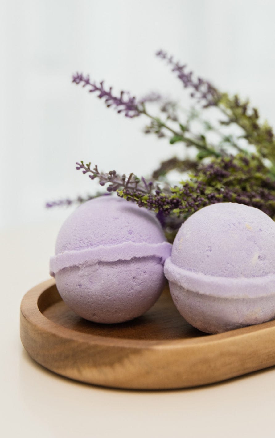 bath bombs on a tray with flowers