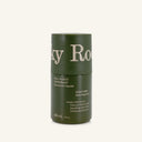 Dark green cylindrical Rocky Mountain Soap Company Scent Free Natural Deodorant container with white text.