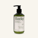 Dark green bottle of Rocky Mountain Soap Company Lavender Everything Wash with a black pump dispenser.